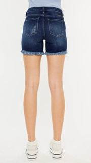 Mid Rise Button Fly Fray Hem Shorts