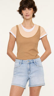 Mid Rise Slant Pocket Denim Shorts