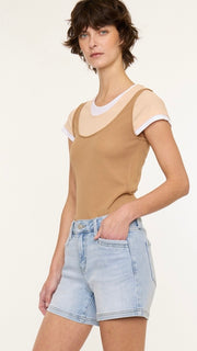 Mid Rise Slant Pocket Denim Shorts