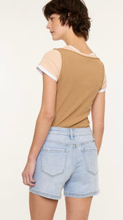 Mid Rise Slant Pocket Denim Shorts