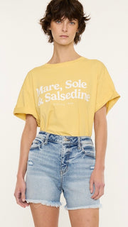 High Rise Fray Hem Stretch Denim Shorts