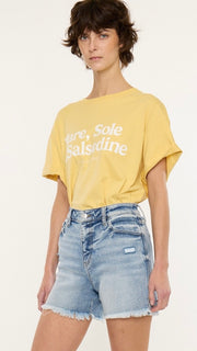 High Rise Fray Hem Stretch Denim Shorts