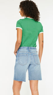 Mid Rise Raw Hem Bermuda Short