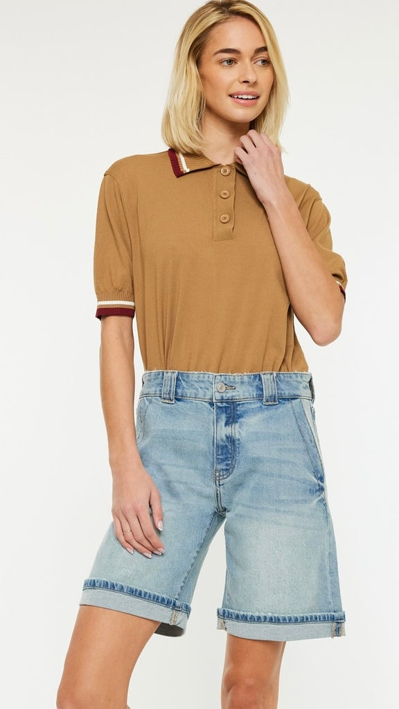 Mid Rise Slash Pkt Cuff Bermuda Short