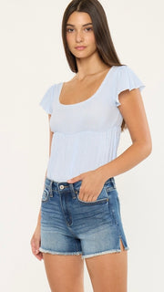 Mid Rise Split Fray Hem Shorts