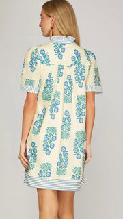 Floral Striped Ruffle Trim Dress