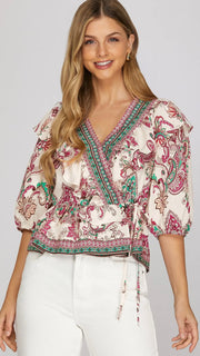 Paisley Side Tie Surplice Top
