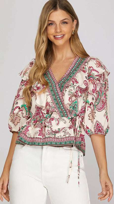Paisley Side Tie Surplice Top