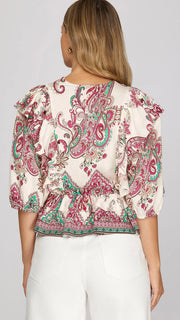 Paisley Side Tie Surplice Top