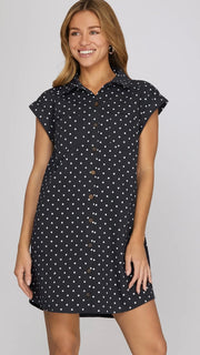 Cotton Polka Dot Shirt Dress