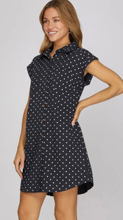 Cotton Polka Dot Shirt Dress