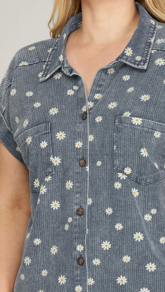 Daisy Print Denim Dress