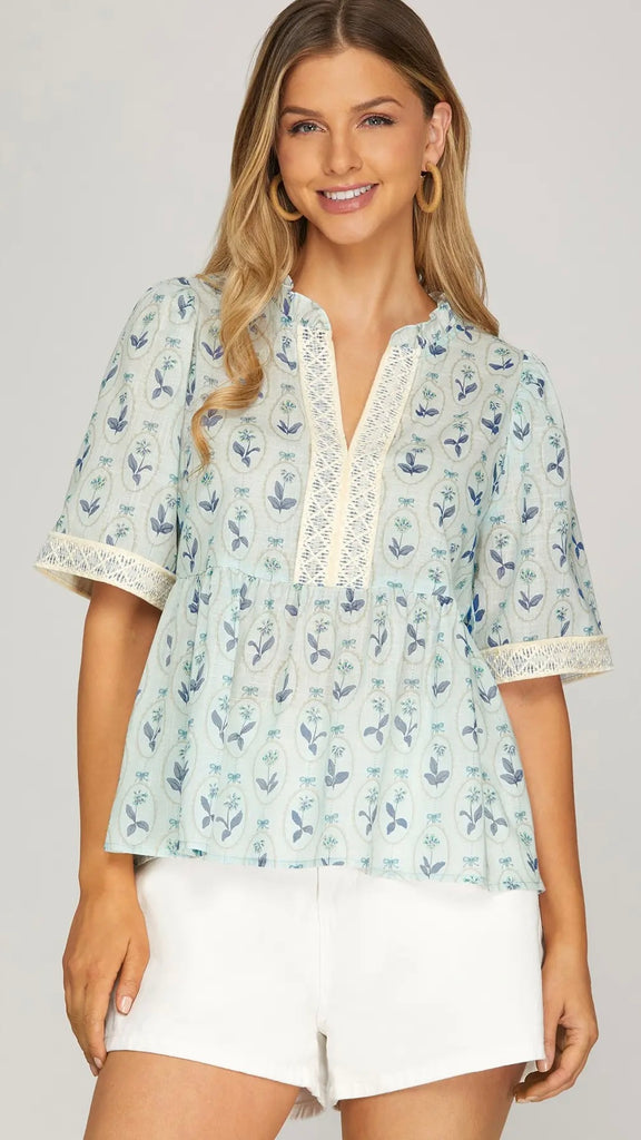 Framed Floral Babydoll Top