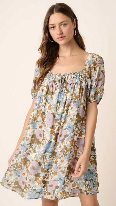 Square Neck Vintage Floral Dress