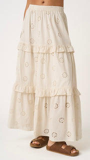 Eyelet Tiered Ruffle Maxi Skirt