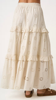 Eyelet Tiered Ruffle Maxi Skirt