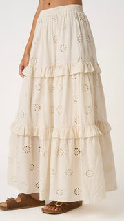 Eyelet Tiered Ruffle Maxi Skirt
