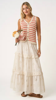 Eyelet Tiered Ruffle Maxi Skirt