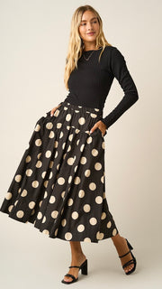 Polka Dot Midi Skirt w/Pockets