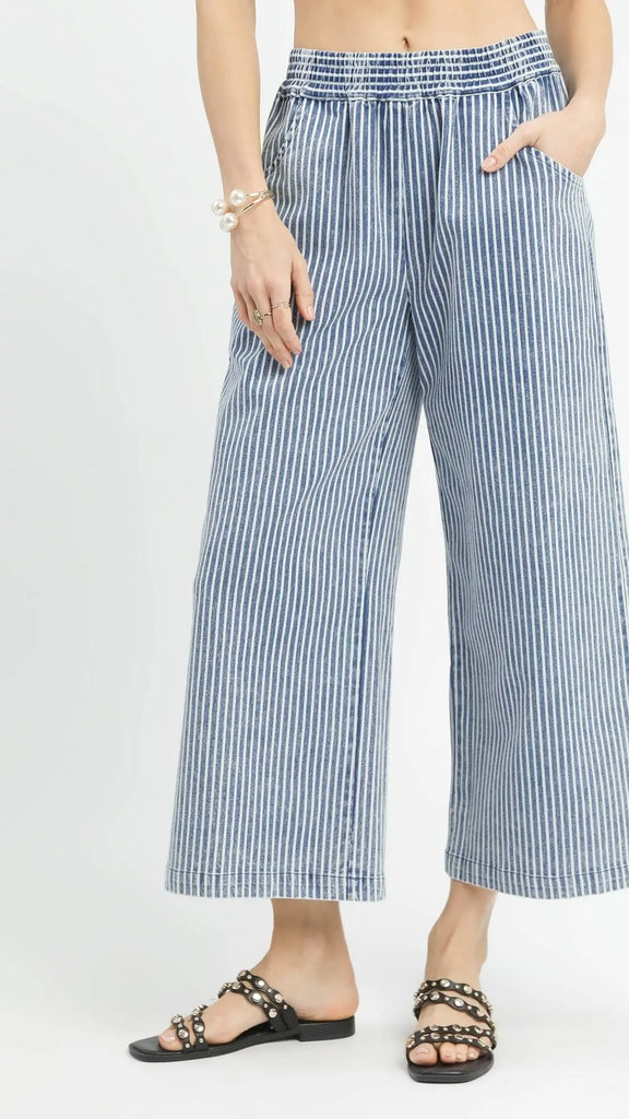 Striped Pull On Wide Leg Pants