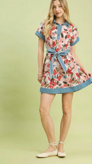 Solid Border Floral Cotton Dress