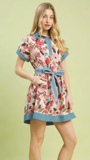 Solid Border Floral Cotton Dress