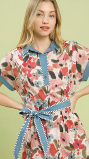 Solid Border Floral Cotton Dress