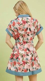 Solid Border Floral Cotton Dress