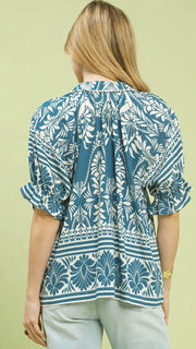 Crochet Lace Trim Puff Sleeve Top