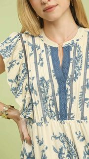 Paisley Floral Crochet Trim Midi Dress