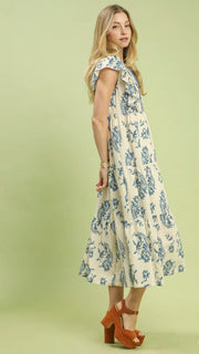 Paisley Floral Crochet Trim Midi Dress