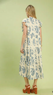 Paisley Floral Crochet Trim Midi Dress