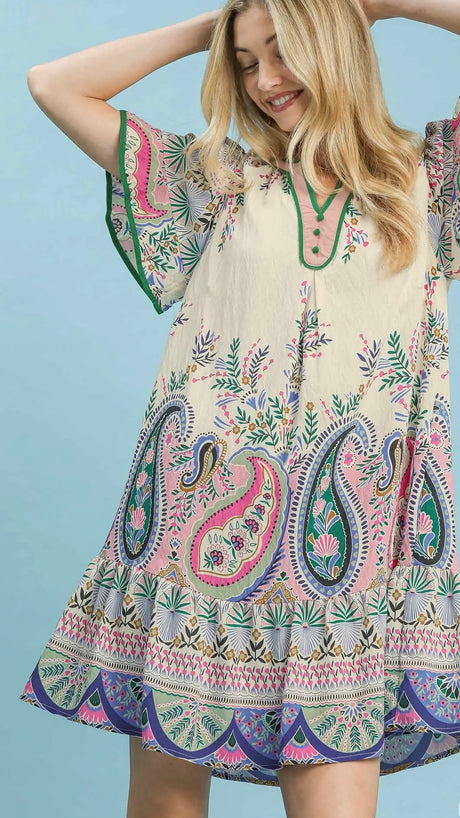Boho Paisley Ruffle Hem Dress