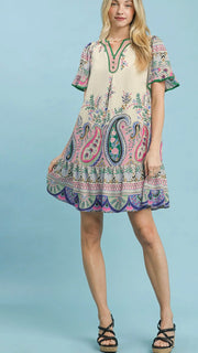 Boho Paisley Ruffle Hem Dress