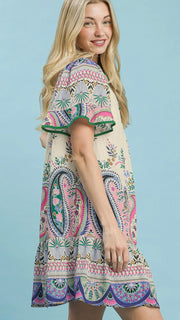 Boho Paisley Ruffle Hem Dress
