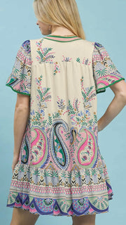 Boho Paisley Ruffle Hem Dress