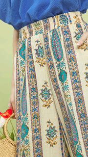 Boho Floral+Stripe Crop Wide Leg Pants