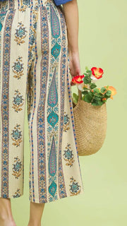 Boho Floral+Stripe Crop Wide Leg Pants