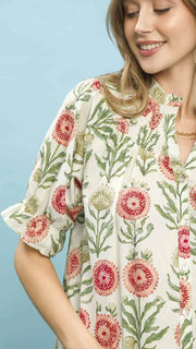 Cotton Floral Smocked Yoke Top