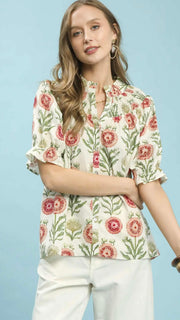 Cotton Floral Smocked Yoke Top