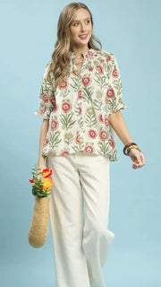 Cotton Floral Smocked Yoke Top