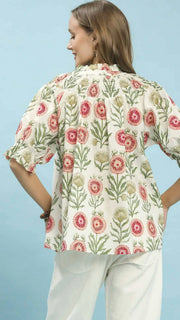 Cotton Floral Smocked Yoke Top