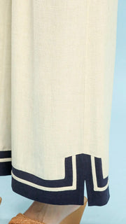 Border Trim Linen/Cotton Wide Leg Pants