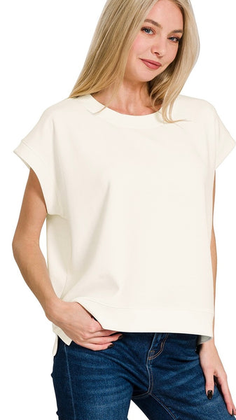 Scuba Cap Sleeve Split Hem Top