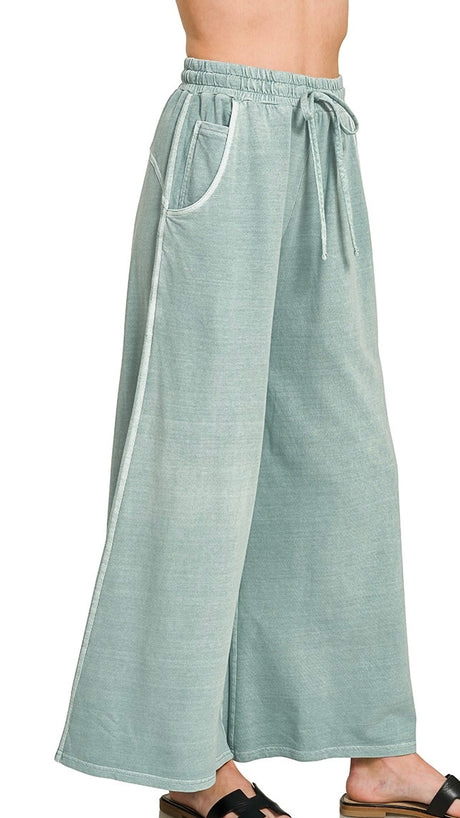Washed French Terry Wide Leg Pants 5