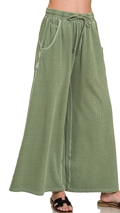 Washed French Terry Wide Leg Pants 5