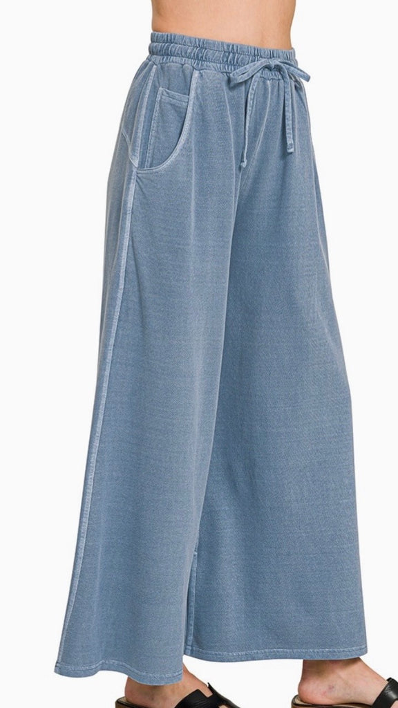 Washed French Terry Wide Leg Pants 5
