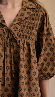 Wheat Print Smocked Yoke Top