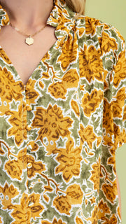 Leaf Print Puff Short Sleeve Top