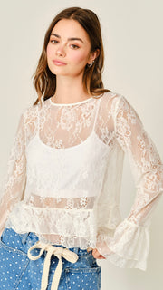 Tiered Ruffle Cuff L/S Lace Top